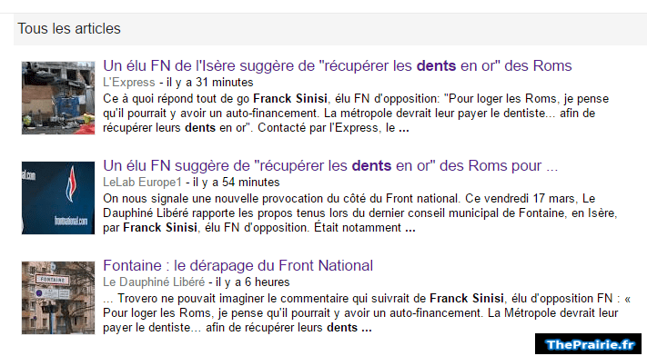 Franck Sinisi et dents en or sur google actu - ThePrairie.fr !