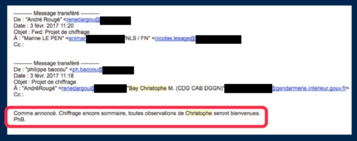 Extrait d'un e-mail dans lequel Christophe Bay est sollicité sur la partie économique du programme de Marine Le Pen.